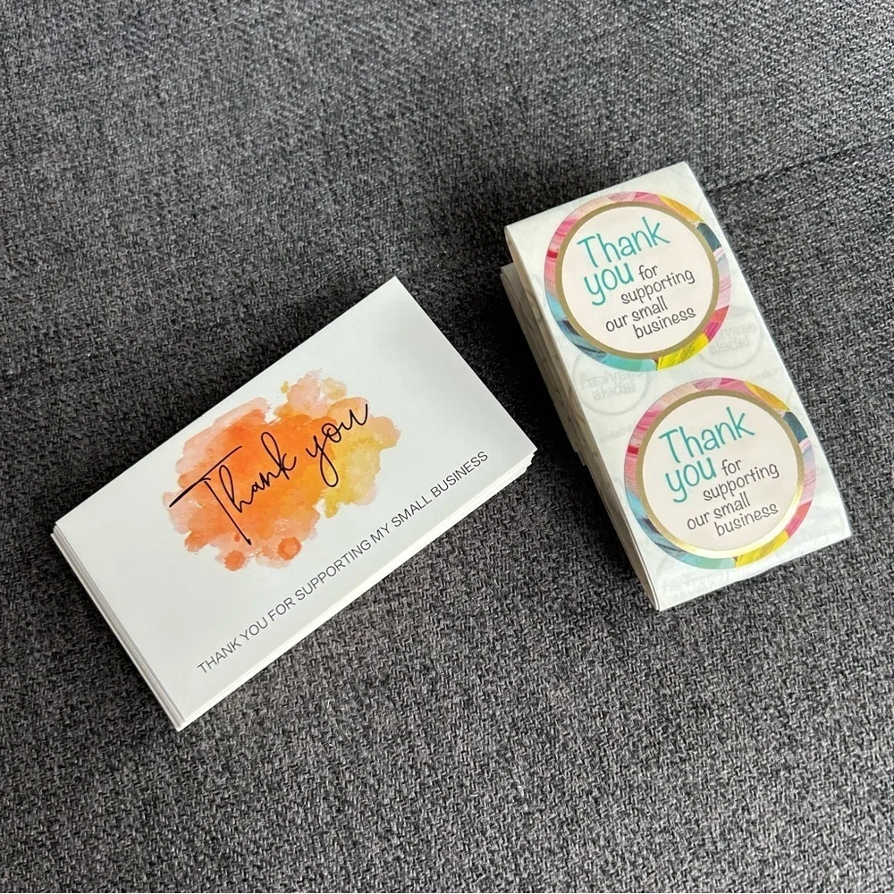 25 THANK YOU Business Cards + 25 Stickers, Starter Set, Watercolor, ORANGE